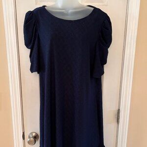 Cece Navy Eyelet Ruffled Hem Shift Dress